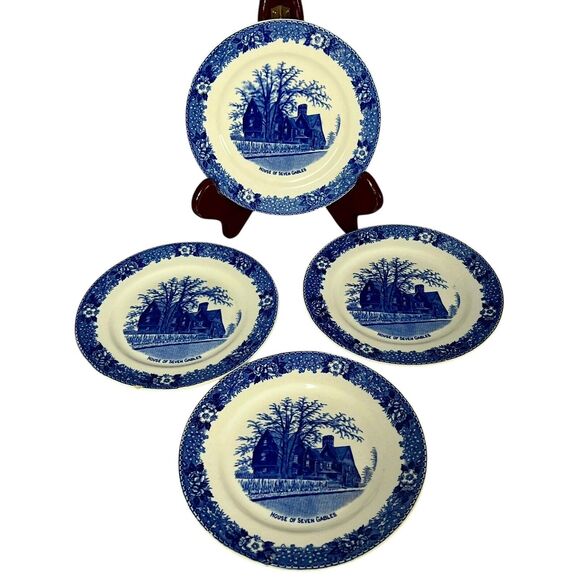 Vtg 4 Adams House of Seven Gables Souvenir 6" Plates Salem Mass Made In England